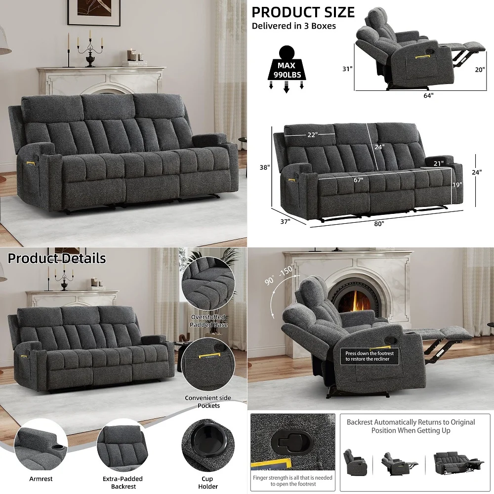 

Convertible Sectional Sofa Couch, 4 Seat Sofa Set for Living Room UShaped Modern Fabric Modular Sofa Sleeper with Double Chaise