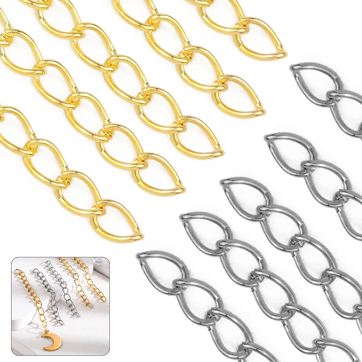 75×5mm 10pcs Stainless Steel Golden Tail-chain Steel-color Extension-chain For Jewelry Necklace Bracelet Chain DIY Accessories