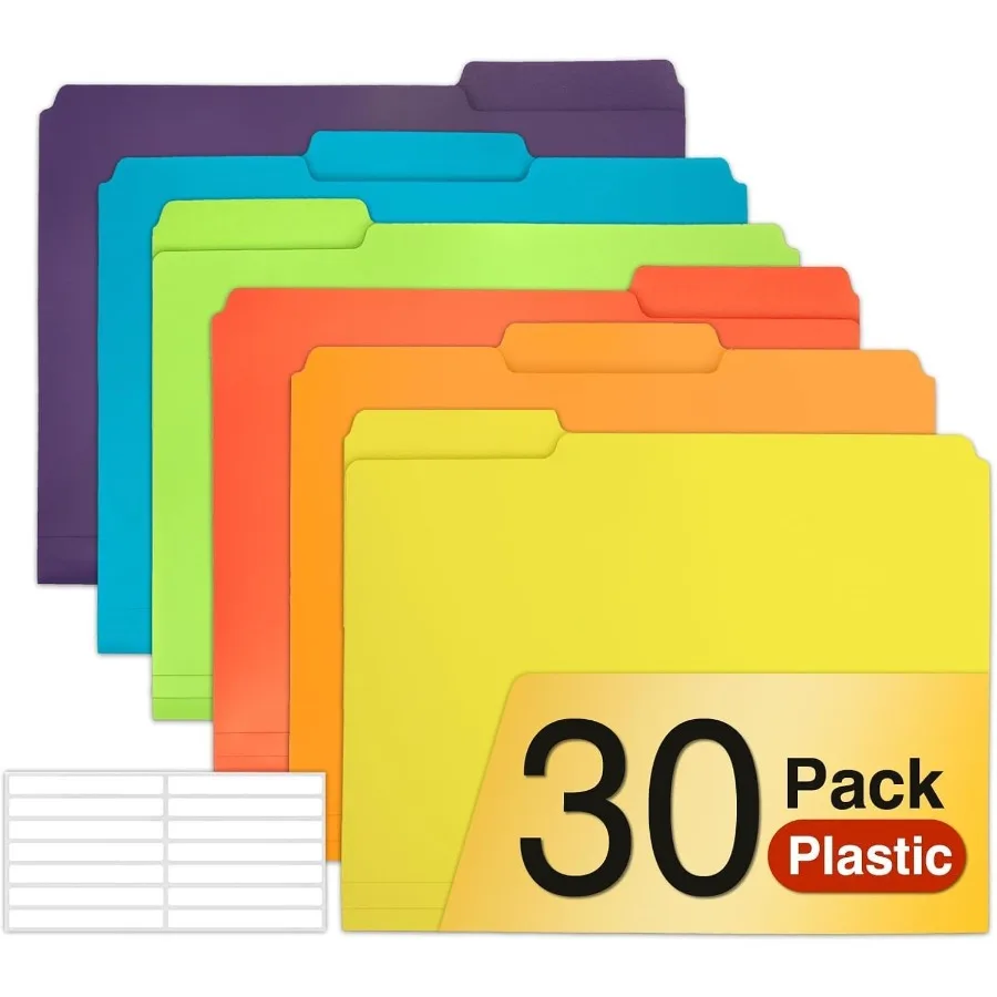 H4D 30팩 컬러 파일 폴더 플라스틱 마닐라 폴더 1/3 컷 탭 레터 사이즈 가정 학교 사무용품 문서용