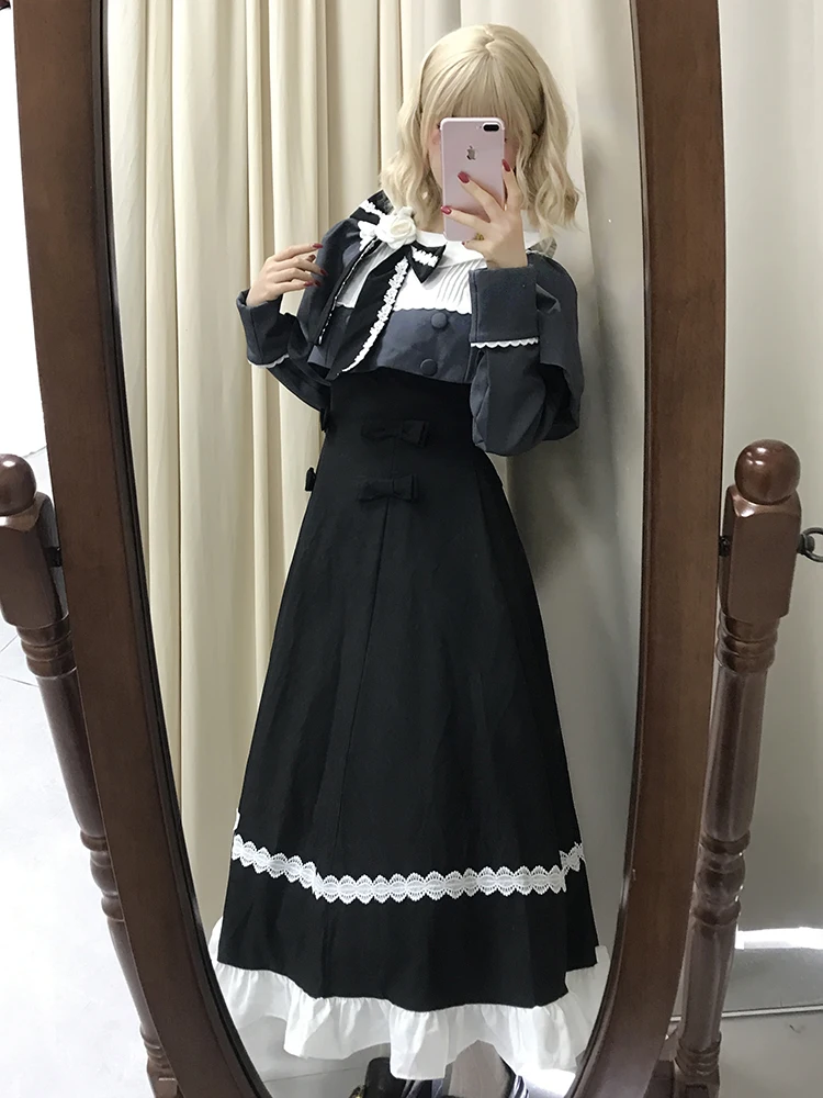 Ele Lolita Cloak ort Jaet Women's Autumn 2025 New Waist-Cinching Slimming Long Dr Two-Piece Set Faionable Ensemble