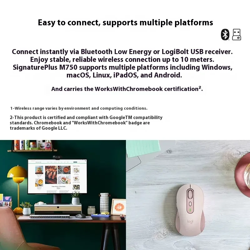 لوجيتك M750/M650/M650L ماوس بلوتوث لاسلكي للاستخدام المكتبي، أجهزة الكمبيوتر المحمولة الهادئة والصغيرة/الكبيرة