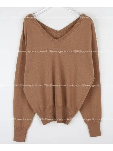 2026 Minimalist Soft Loose V-Neck Sweater Women's Long Sleeve Knitted Top Front And Back Design Casual Slimming Style