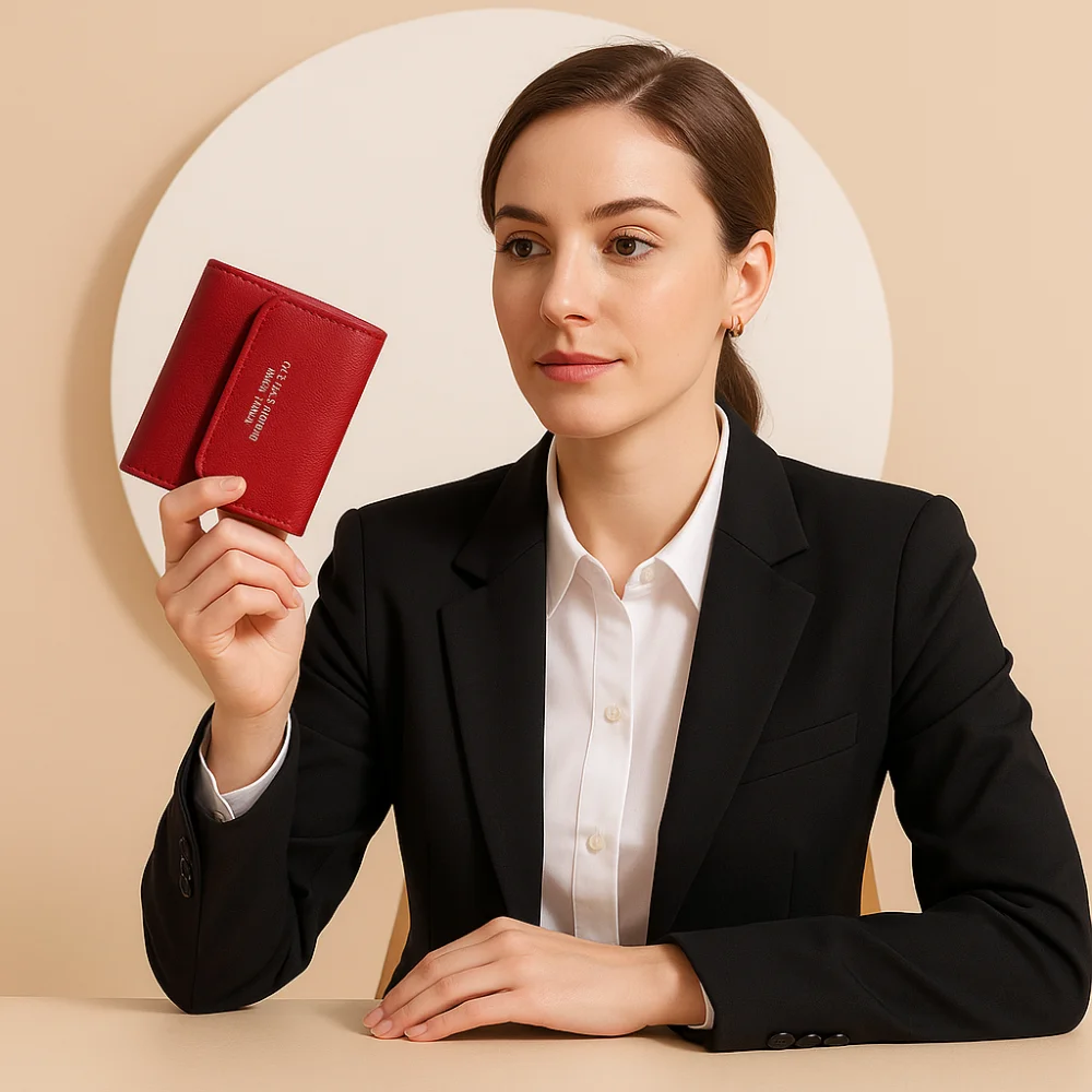 

New Elegant Women Short Wallet Large Capacity Zipper Closure Business Card Holder Pu Leather Compact Brand Female Purses Female