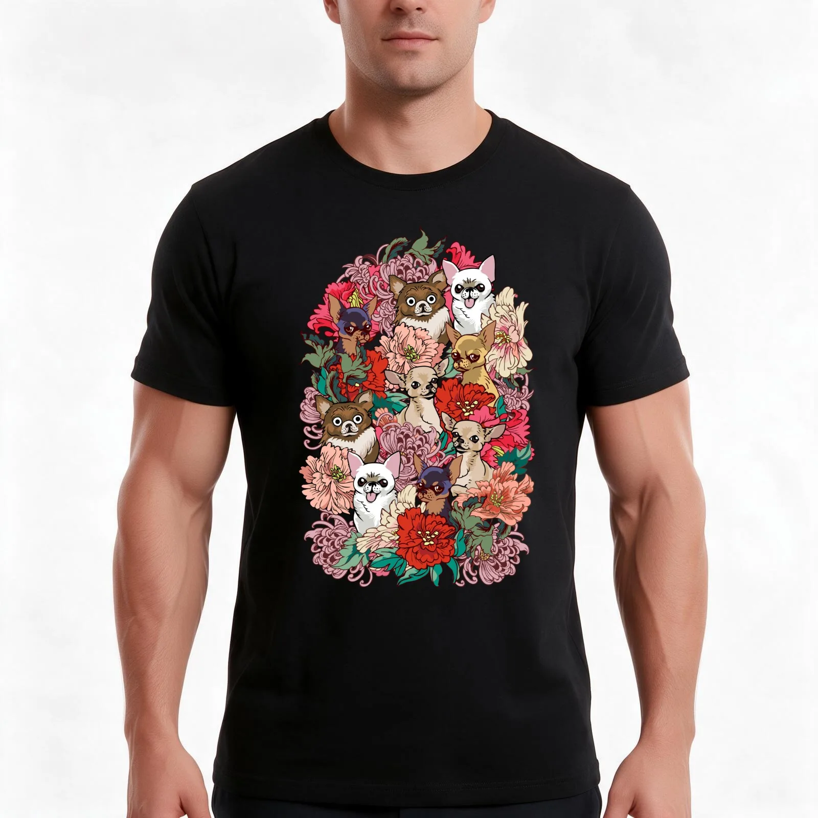 Because Chihuahua T-Shirt, Summer Casual Cotton Tee, Oversized Streetwear Tops, Vintage Graphic Print, Loose Fit Short Sleeve