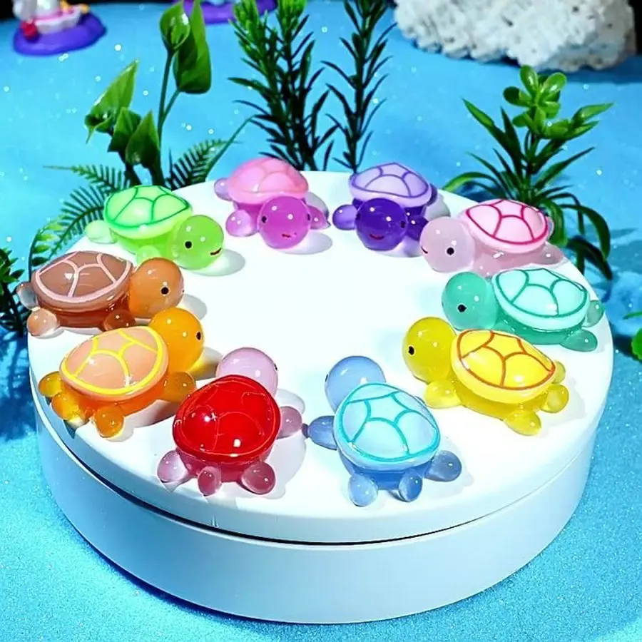 20PCS Luminous Mini Resin Turtles Sea Turtles Figurines Glow in The Dark Cute Tiny Turtles Bulk for Jewelry Keychain Making DIY