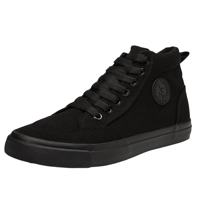 Men's High-Top Canvas Sneakers Slip-On Lace-Up Casual All-Black Basic Skate Shoes for Students Flat Sole Comfortable Sport Shoes - Image 5