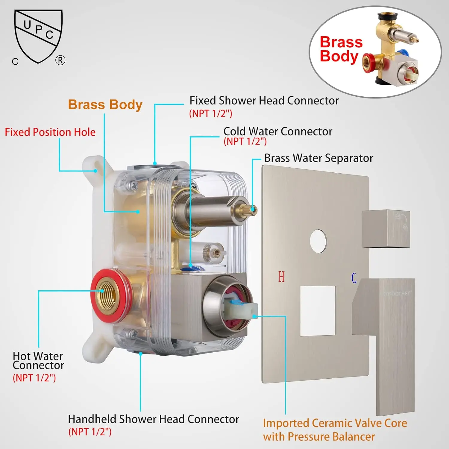 Shower System 12" Shower Faucet Set for Bathroom Luxury Rain Mixer Combo Set Wall Mounted Rainfall Square Shower Head