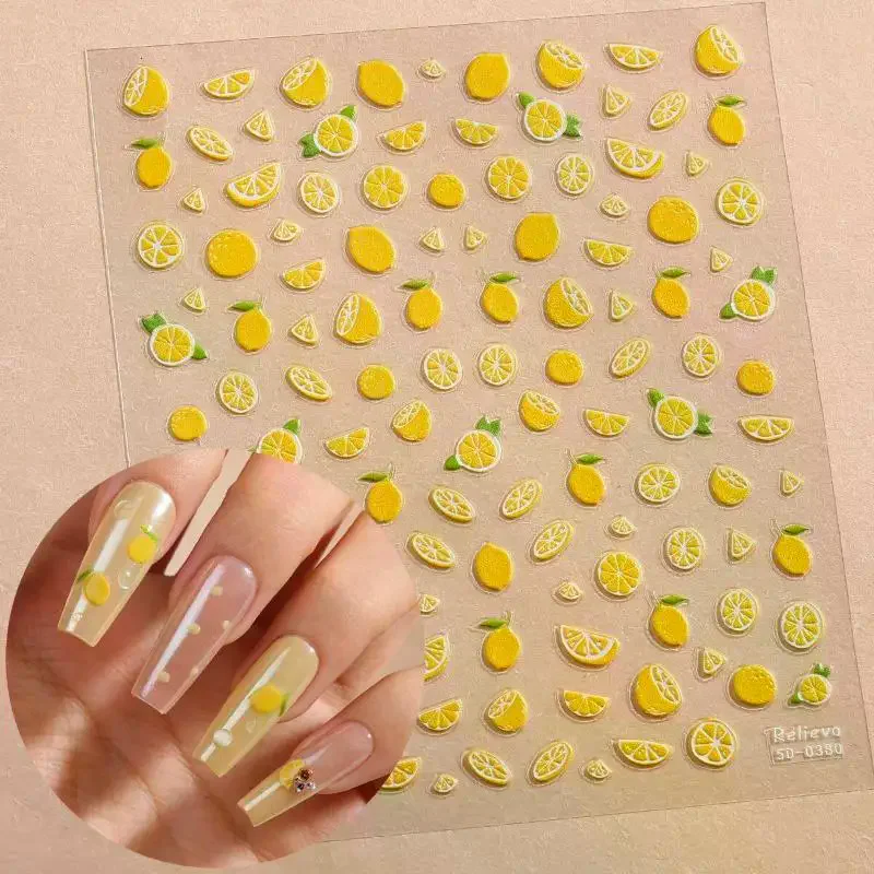 Summer Lemon 3D Relief Nail Stickers With Self Adhesive Waterproof Design Perfect For Home DIY Manicure And Nail Salon Daily Use