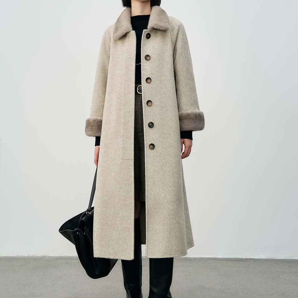 

Зима 2022, новое высококачественное двустороннее пальто из меха норки основного цвета с воротником из каши, шерстяное пальто для пожилых людей, женское толстое