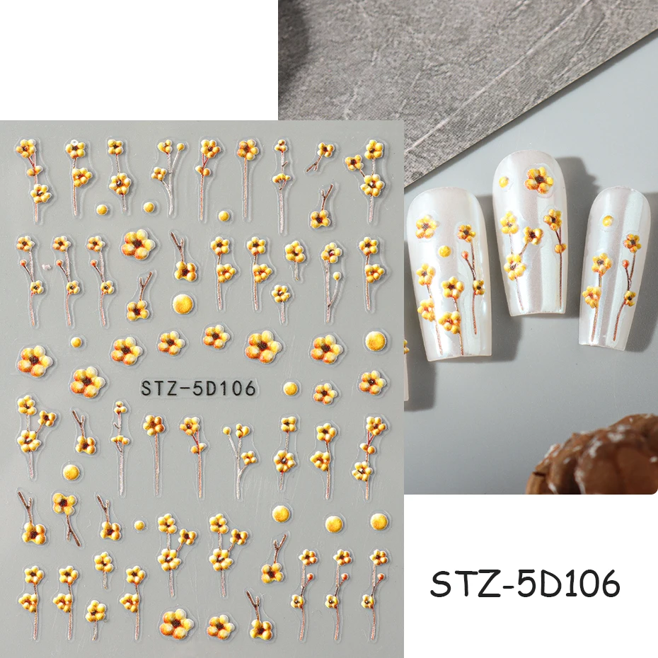 Lily Flower 5D Embossed Nail Stickers Ins Jelly Crystal Blossom