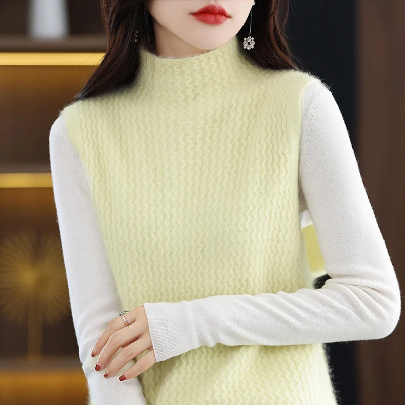 Autumn And Winter New Mink Fleece Sweater Women's High Neck Pullover Tank Top Jacquard Loose Solid Knitted Mink Fleece Sweater