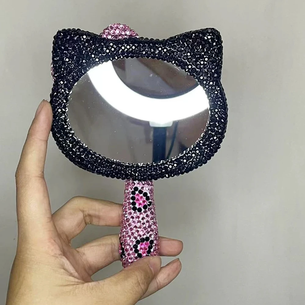 Kawaii Crystal Mirror Shiny Rhinestones Handheld Mirror Girl Birthday Gift Living Room Decoration