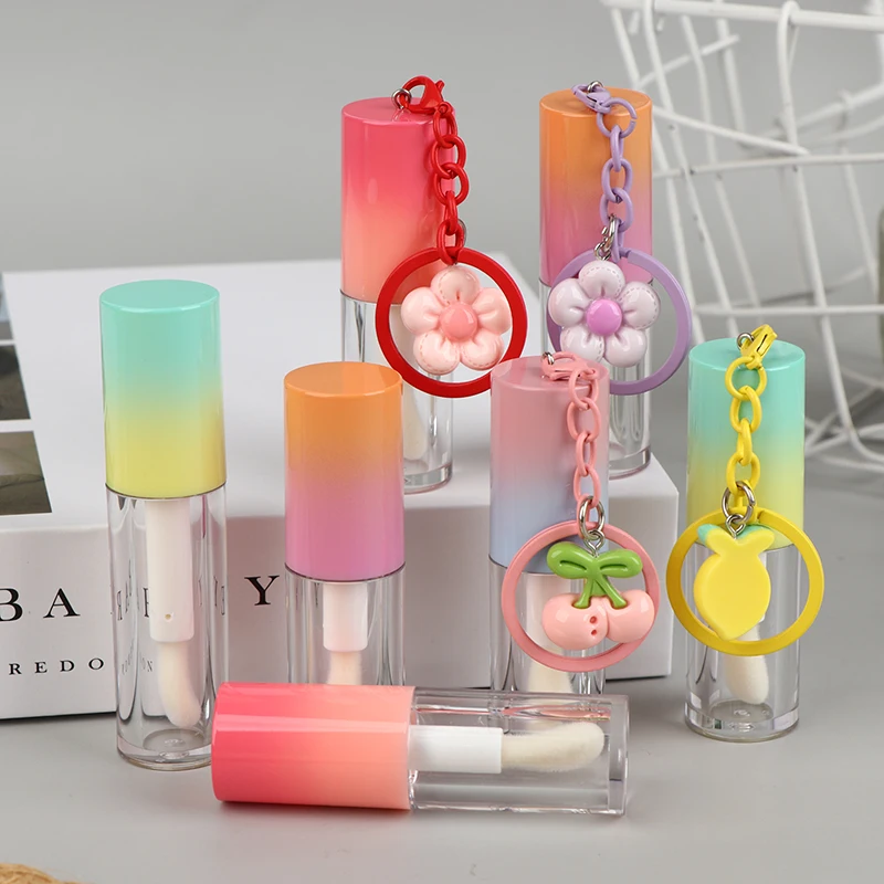 Lip Glaze Bottle With Keychain Gradient Empty Lipstick Gloss Tube Refillable Liquid Container Lipgloss Sample Bottle