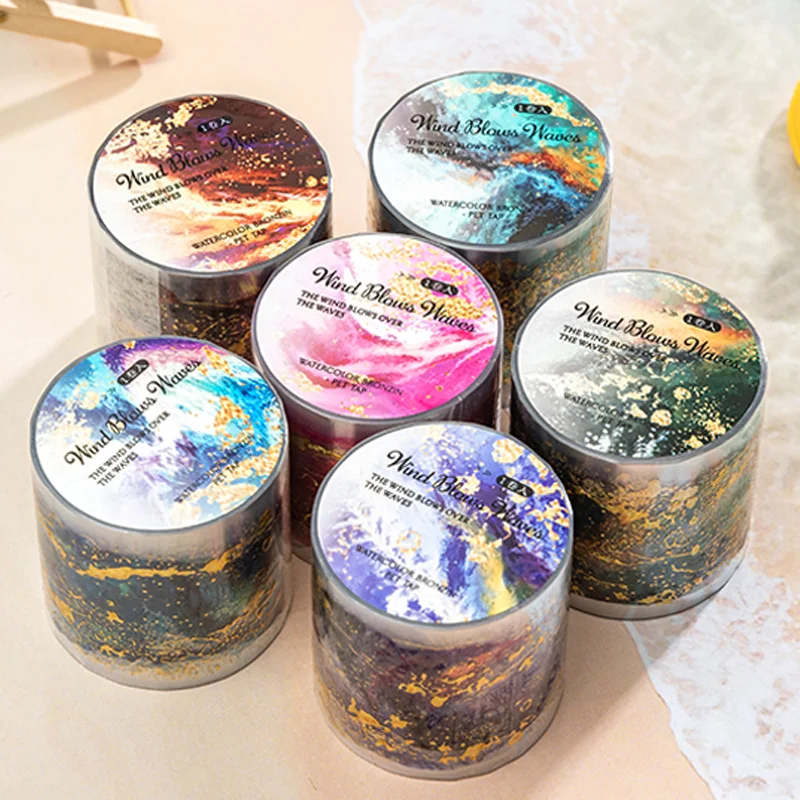 1 rollo de cinta holográfica de estampado en caliente con ondas coloridas para mascotas para álbum de recortes, bricolaje, Collage, funda de teléfono, decoración de cuaderno