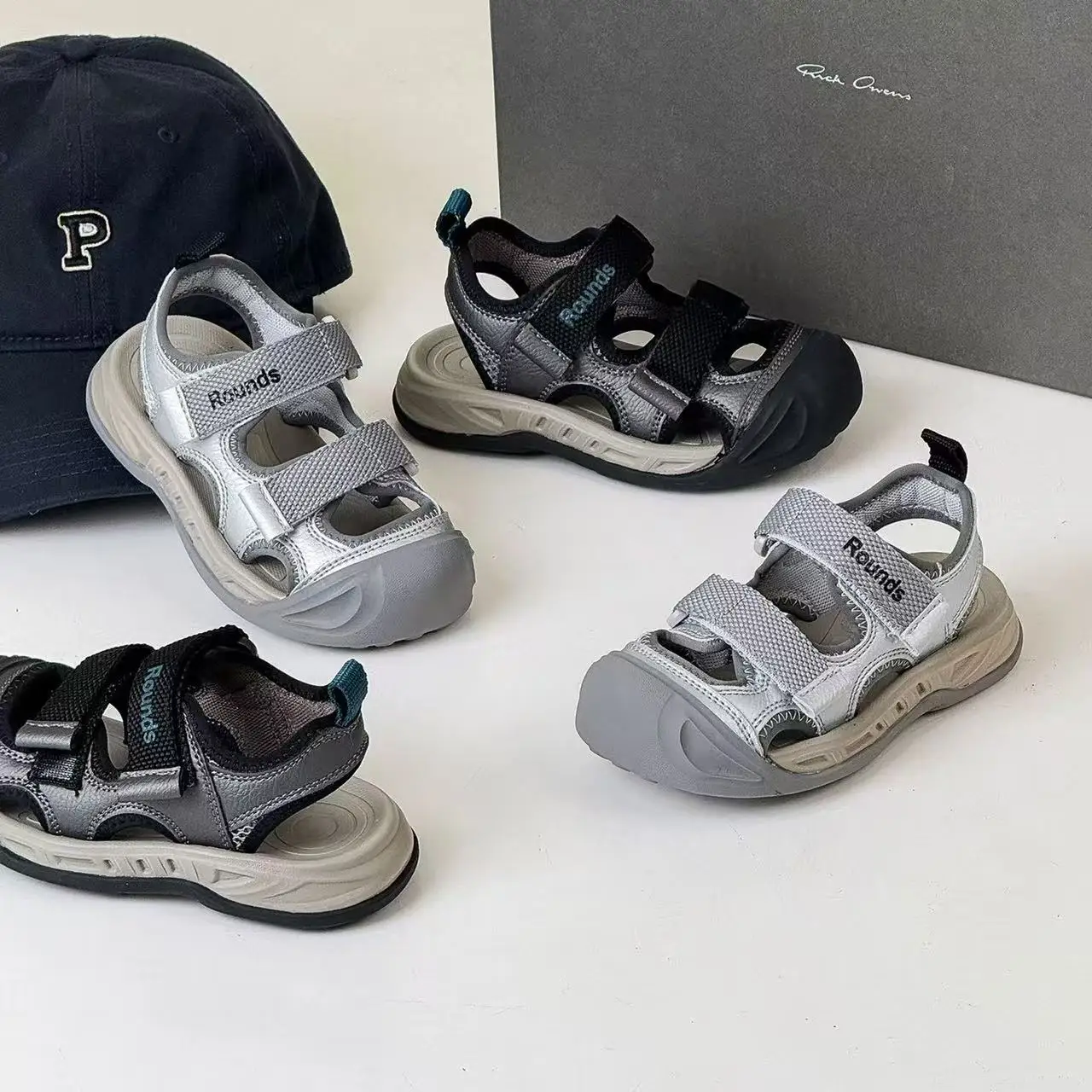 Kids Functional Closed Toe Sport Sandals Boys Girls Adjustable Double Velcro Strap Anti-collision Non-slip Thick Sole Outdoor