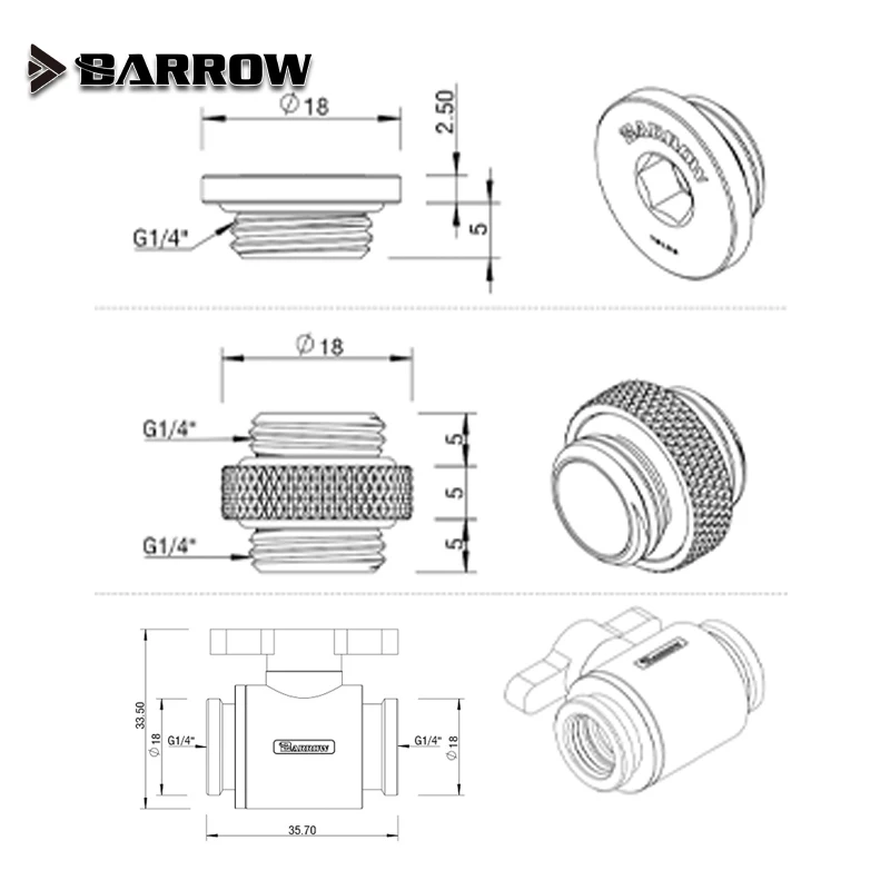 Barrow Water Valve Switch Kit , Switch + Plug + M-M Fitting 3 IN 1 for Control ON/OFF Water Cooler System