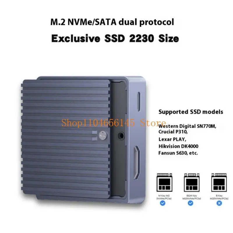 5asd Alloy Glass M.2 2230 SSDs Case Closures 4K HDTV Output USB 3.2 10Gbps Fast Charging Cooling System