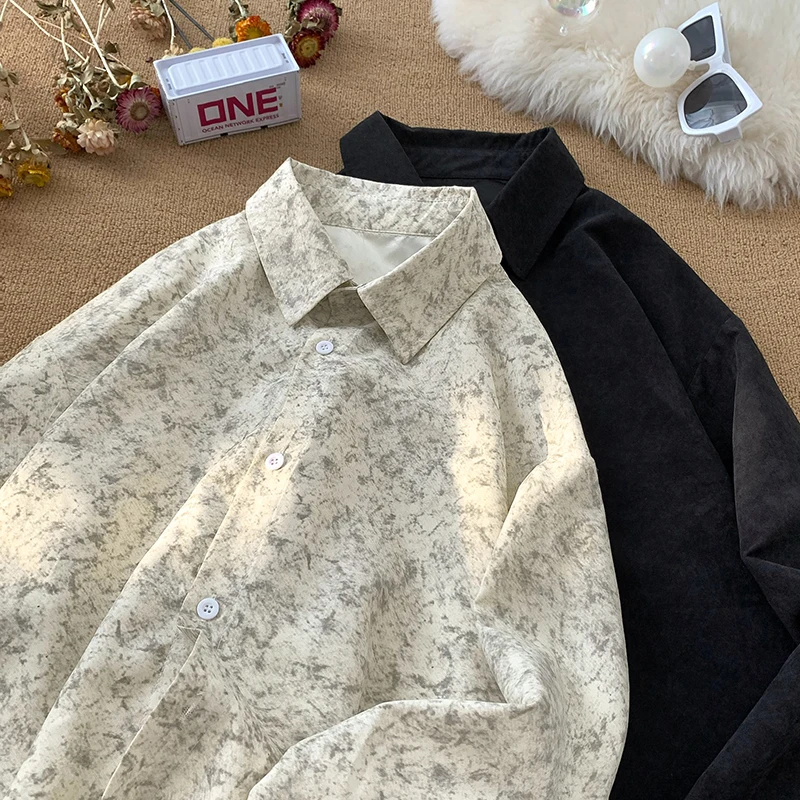 New Harajuku Street Blouse Unisex Long Sleeve Button Down Shirts 2025 Vintage Dirty Shirt Coat Couple Clothing