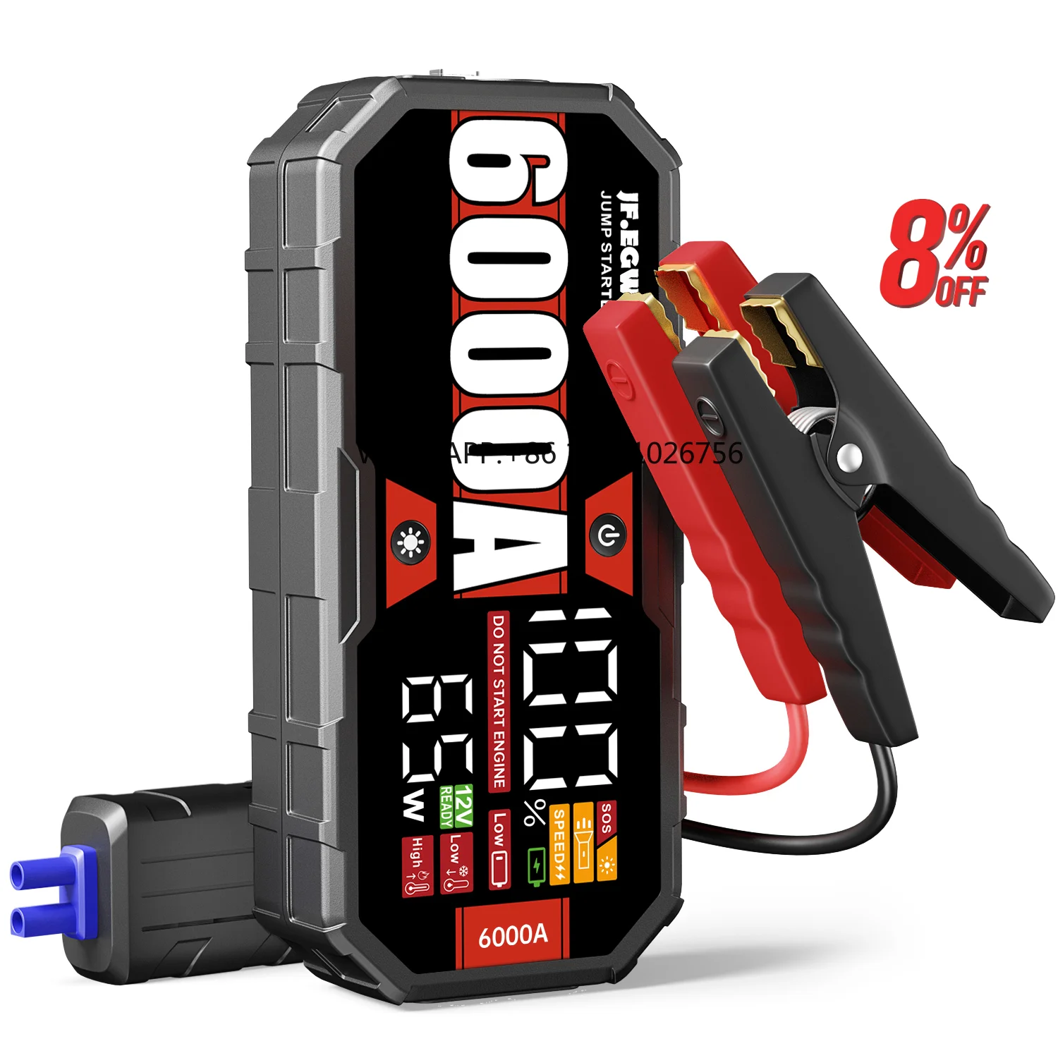 12V 6000A Boost Plug Car Jump Starter Manufacturers 230W Power Bank Large Digital Scream New Design Make Profit and Sales