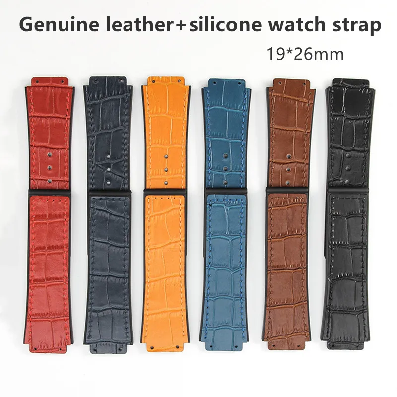 19-26mm Genuine leather+silicone watch strap Stainless steel Folding buckle bracelet Dedicated watchband for HUBLOT BIG BANG