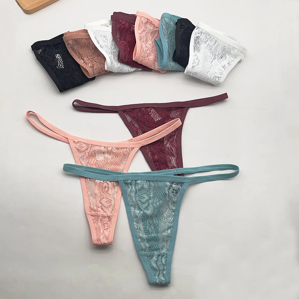 Moonflame 12 Pcs/Set Sexy Lace Thongs for Women Low Rise Female Breathable Underpants Sexy Lingerie Ladies Panties
