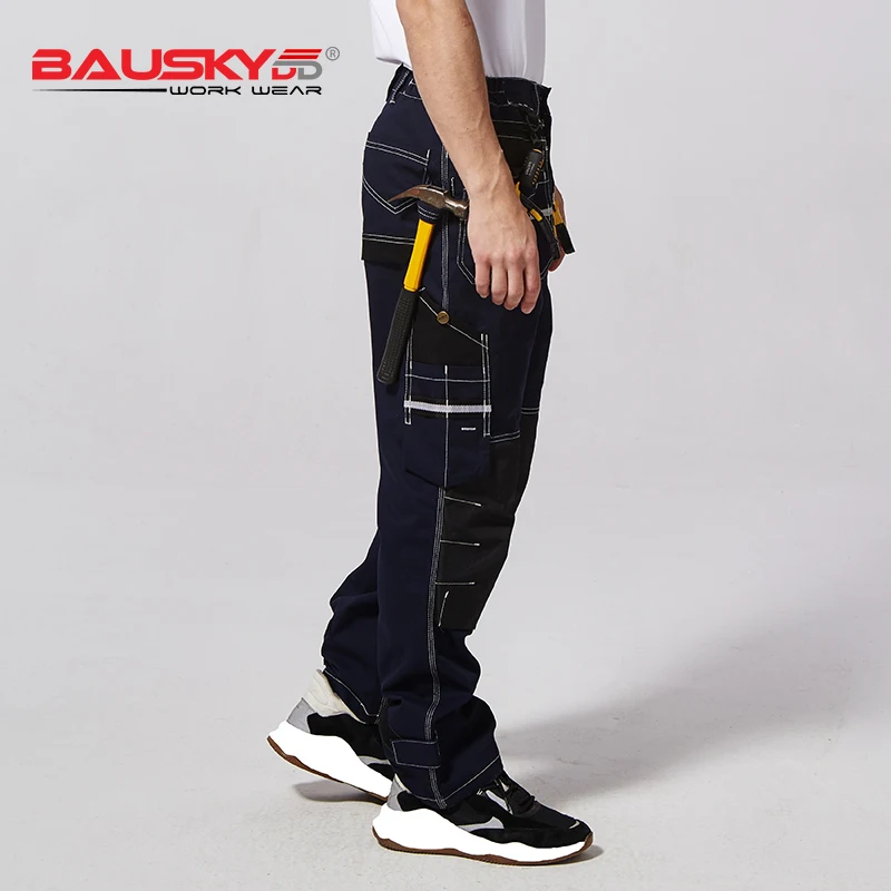 100% Cotton Workwear Men Work Cargo Pants Grey Blue Safety Working Clothes Multi-tool Pockets Work Pants Trousers