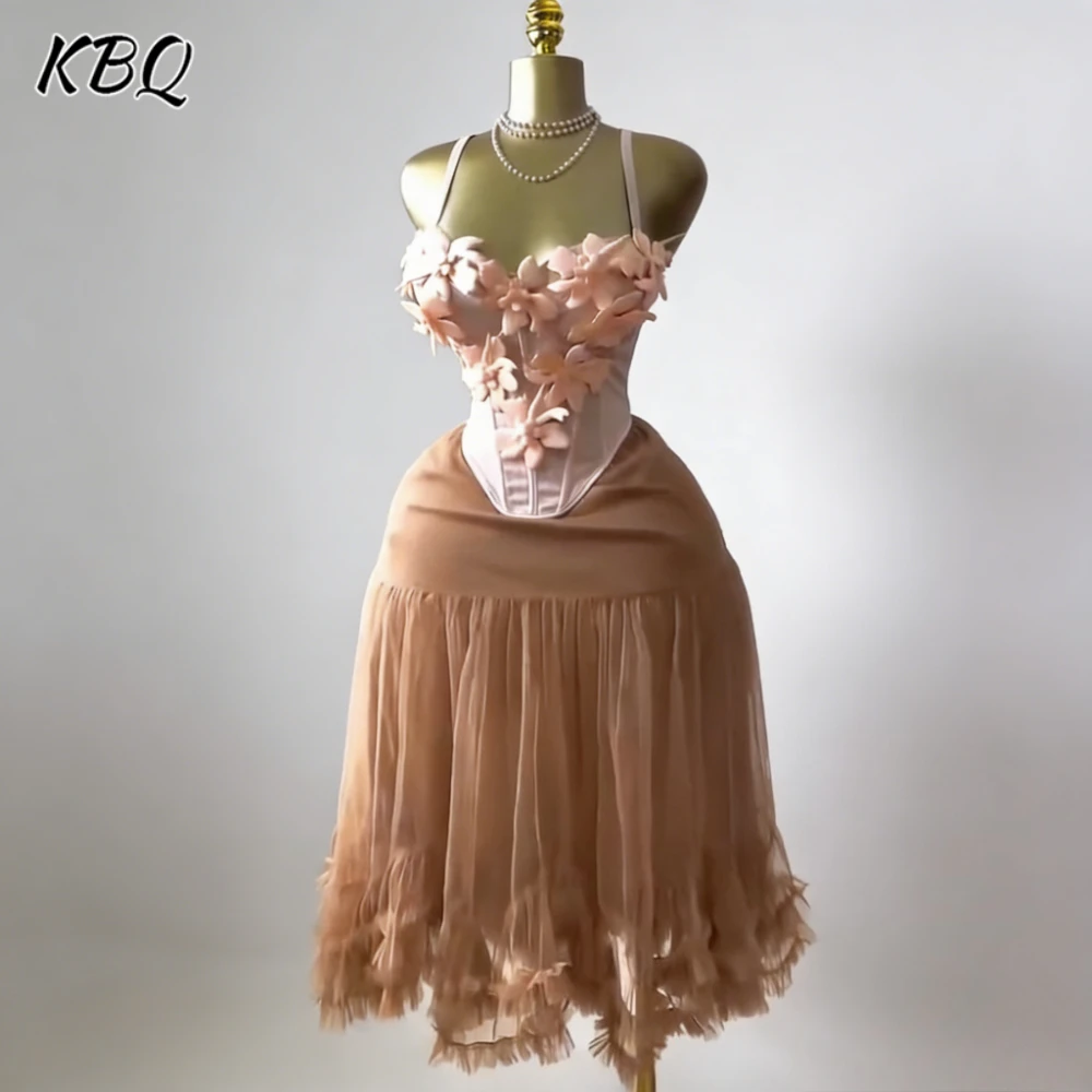 

KBQ Solid Spliced Flowers Two Piece Set Female Square Collar Sleeveless Vest French Elegant Women's Skirt Sets Summer Fashion