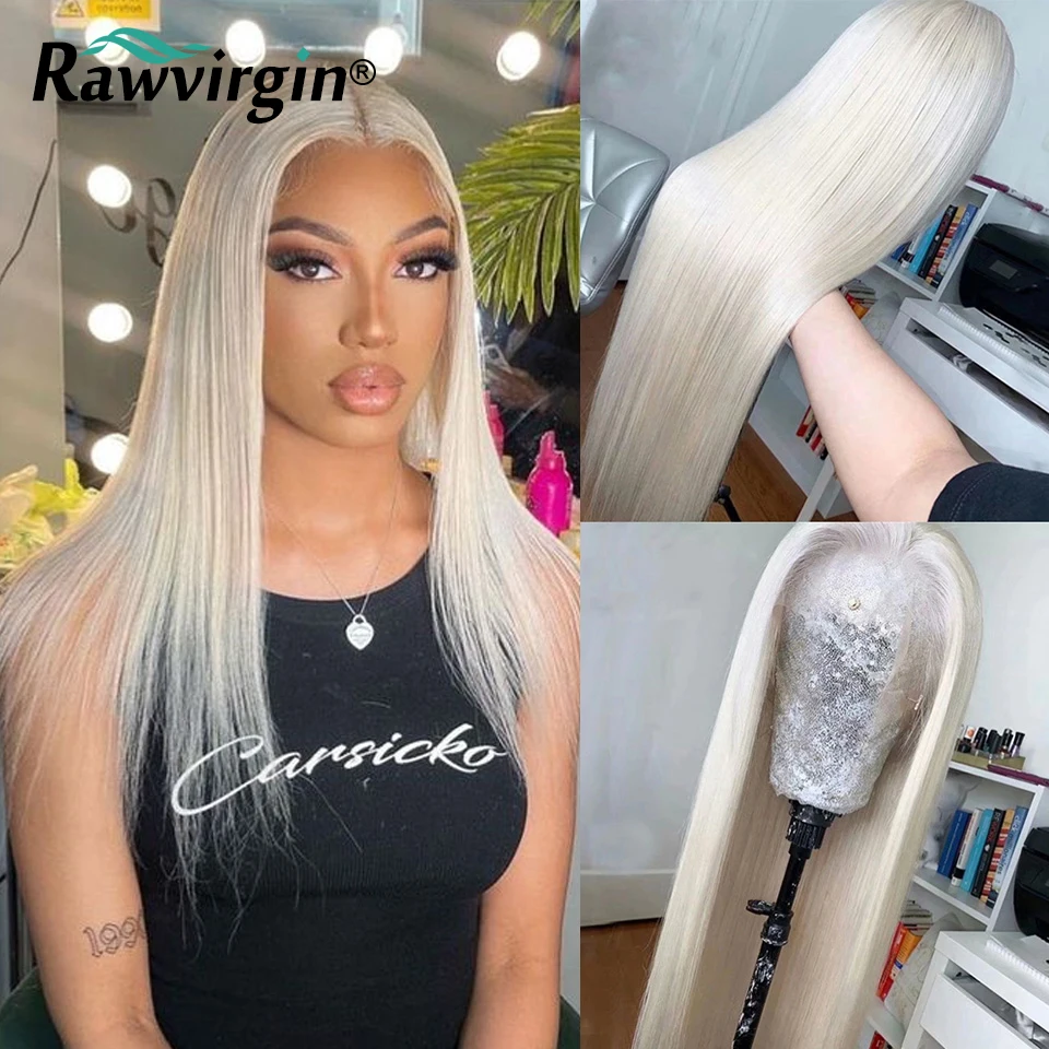 Platinum Blonde White Colored Human Hair Wigs For Women 13X4 Lace Front Wig Straight Brazilian Remy Hair Transparent Lace Wig