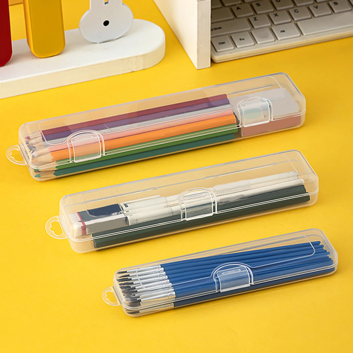 Portable Clear Pencils Case Students Plastic Stationery Stor