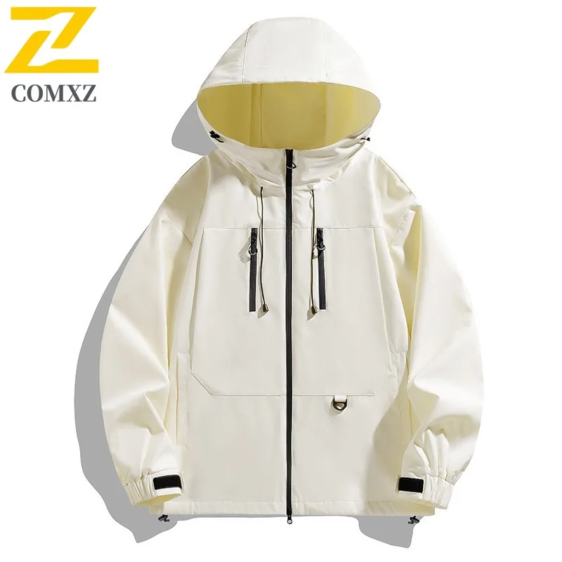 

COMXZ Male Jacket 2025 Leisure Solid Color Color Adventure Wear Resistant Jackets Trendy Hood Outdoor Hiking Autumn Men Jacket