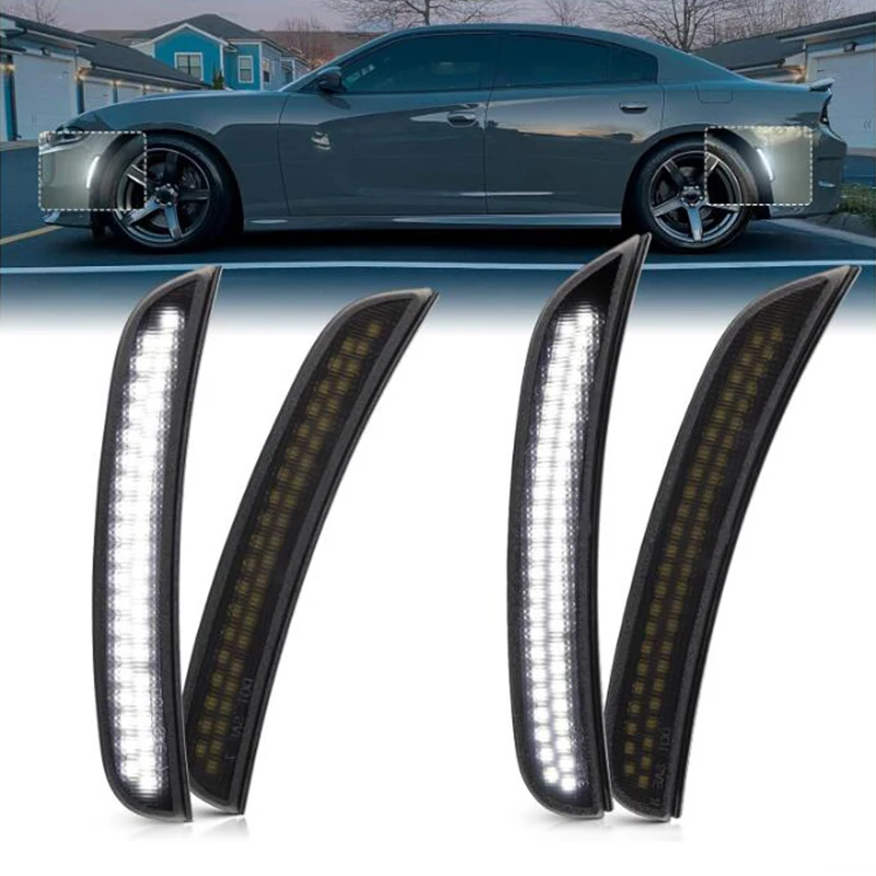 

Светодиодные боковые габаритные фонари для Dodge Charger 2015-2023, белые габаритные фонари переднего и заднего бампера, дымчатая линза, 4 шт.