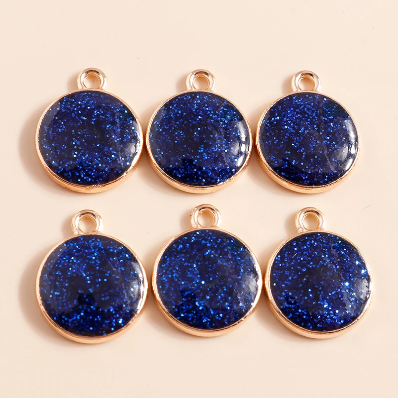 10pcs 14*17mm 7 Colors Shiny Glitter Round Charms for DIY Jewelry Making Earrings Necklaces Pendants Handmade Accessories