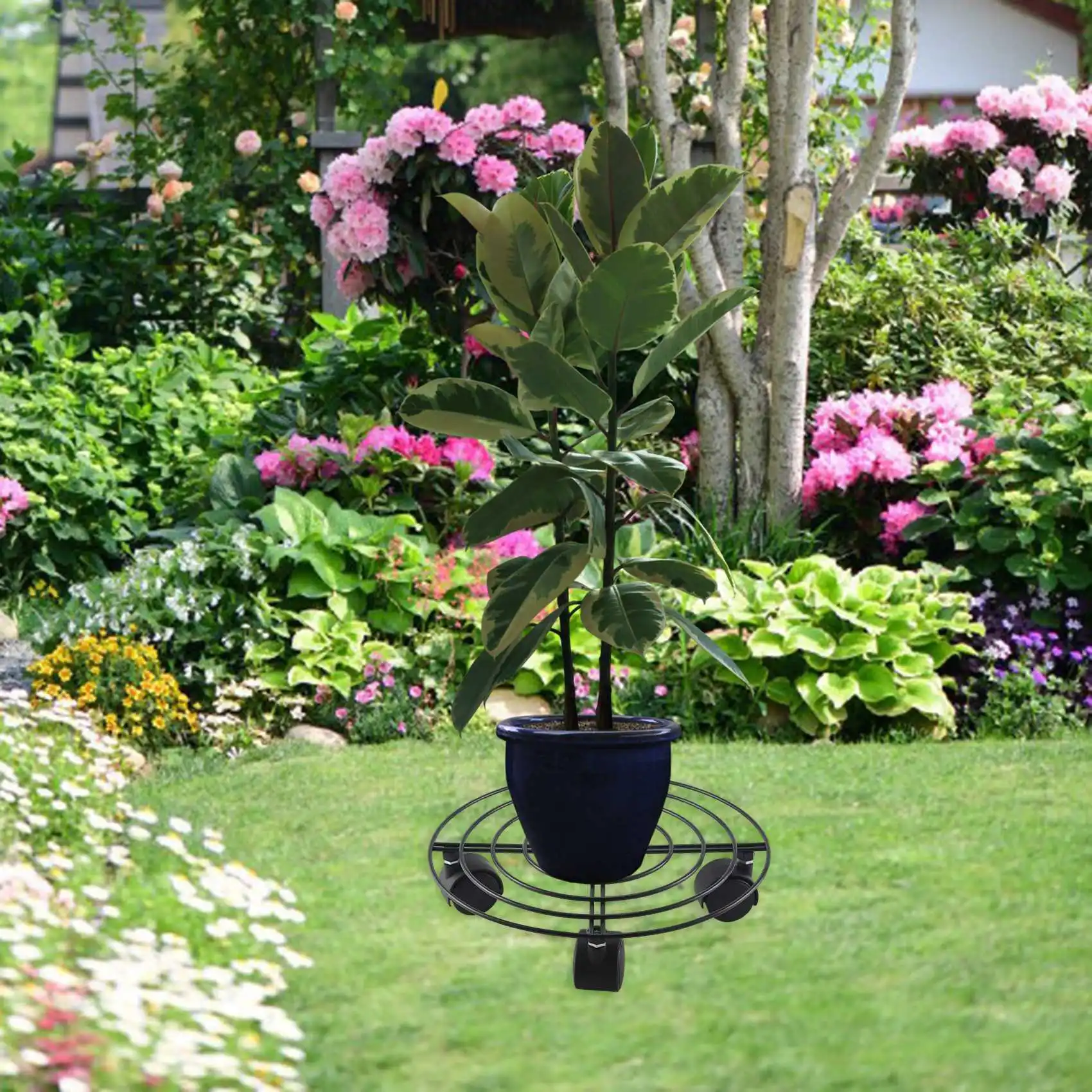 Carrello porta vasi da fiori per piante in metallo su ruote Attrezzi da giardino per interni ed esterni