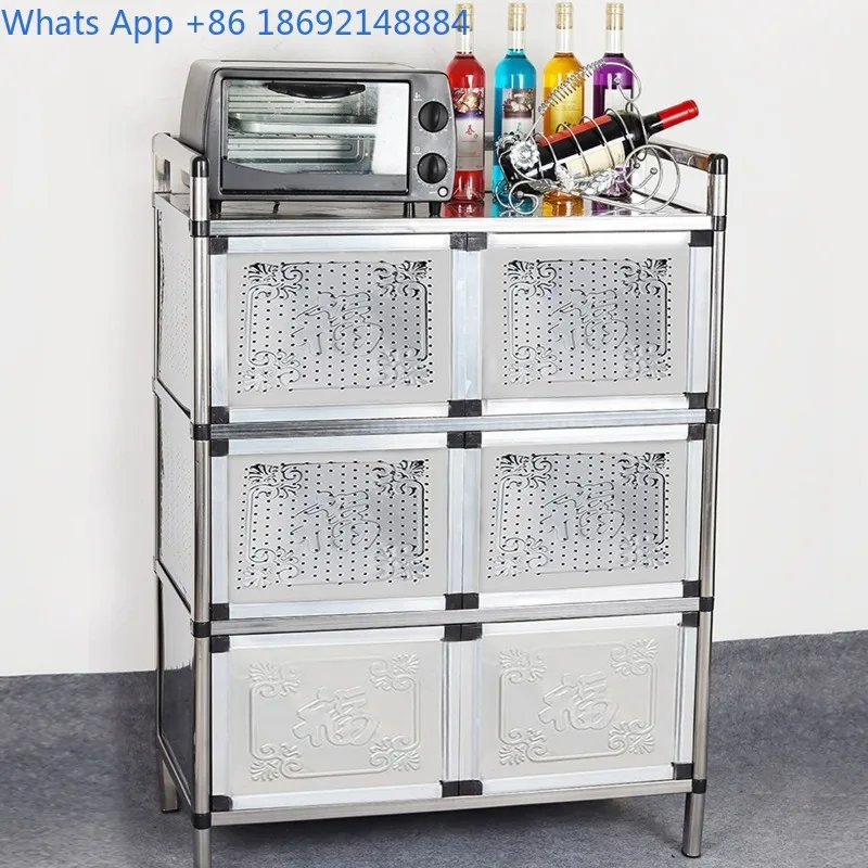 

Stainless Steel Stove Top Aluminum Alloy Cabinet Cupboard Kitchen Storage Organizer Sideboard Tea Cabinet