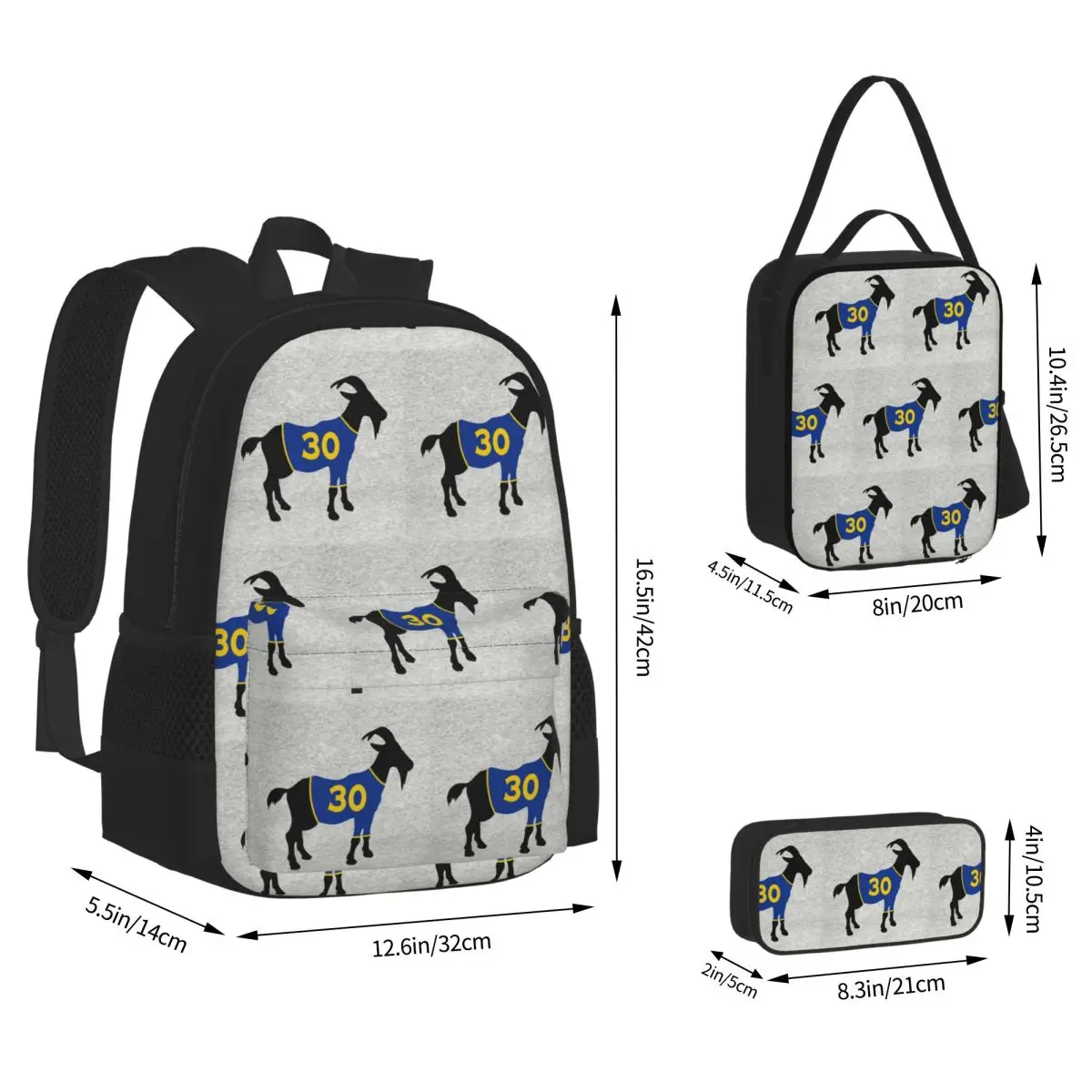 Steph Curry Goat Backpacks Kids Bookbag School Bags Rucksack Lunch Bag Pen Bag Three-Piece Set