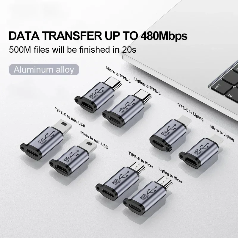 Aluminiumlegierung Typ-C-Adapter USB-C auf Micro-USB und Mini-USB Buchsenkonverter für Xiaomi Samsung für Lightning-Stecker Ladeadapter