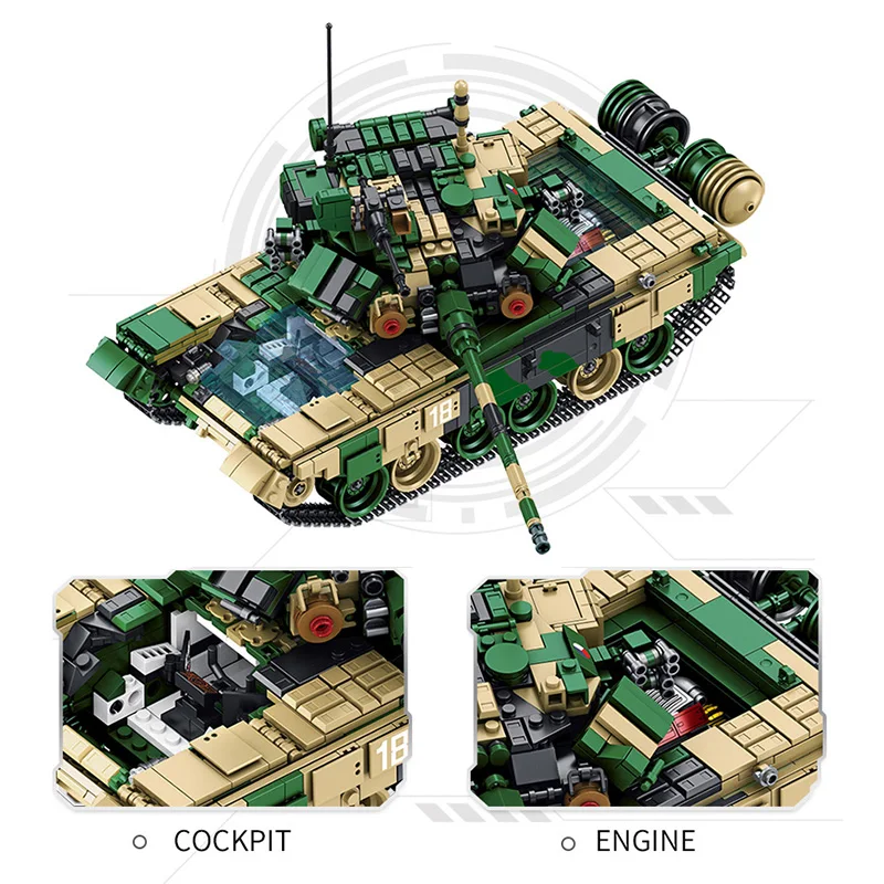 1773 PCS WW II Military Russia T-90 Main Battle Tank Model Soldier Weapon Building Block Sticker Gift Small Bricks Children Toys