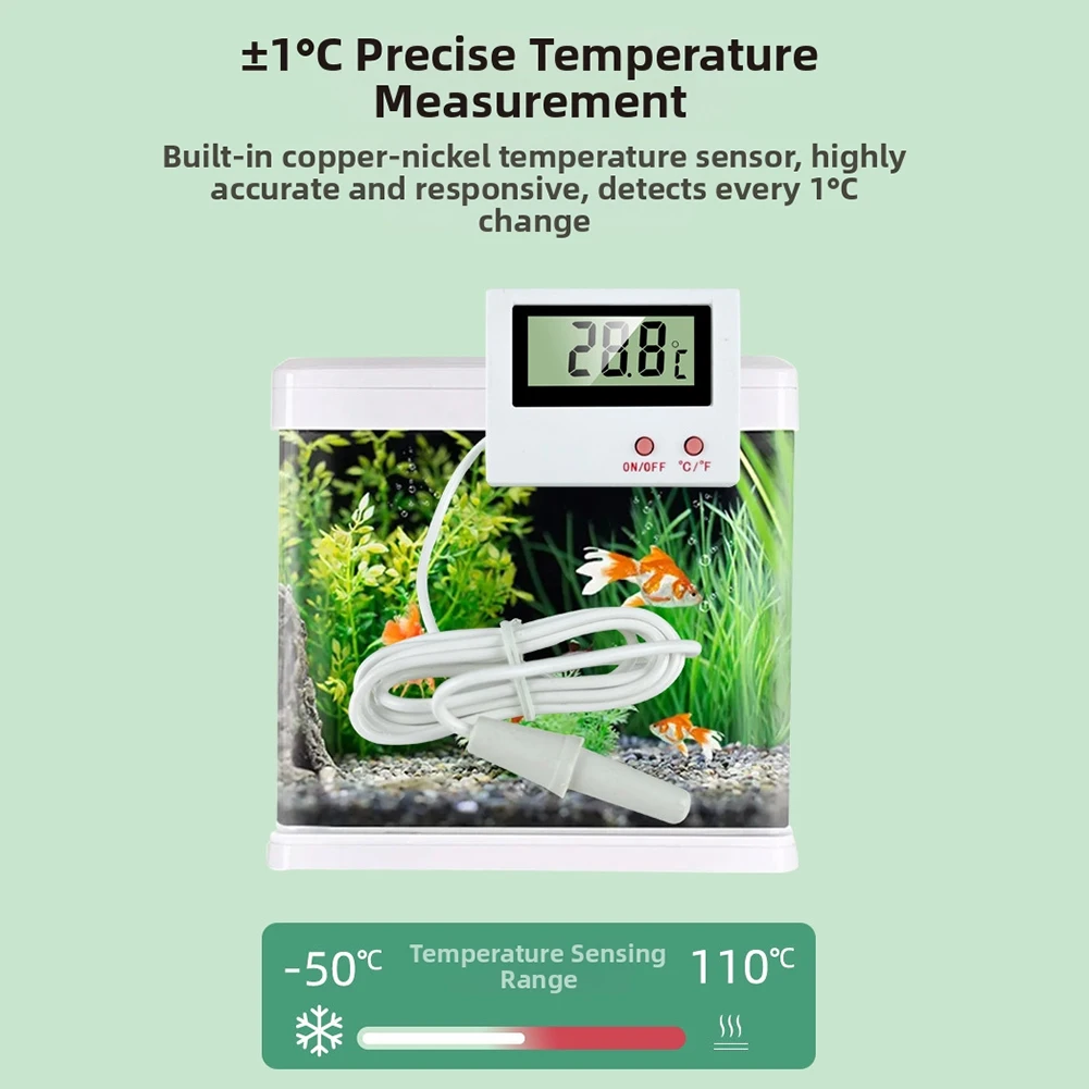 1PCS Aquarium Electronic Digital Thermometer With Copper Nickel Plated Temperature Sensing Probe And Probe Suction Cup