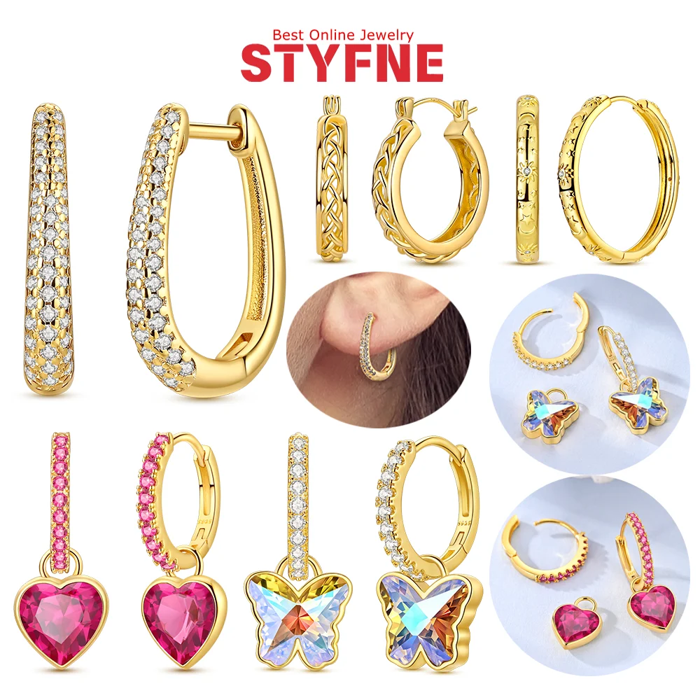 

S925silver Earrings Gold U-shaped Earrings Butterfly Heart Sun Moon Stars Hoop Earrings Women Jewelry Accessories Exquisite Gift
