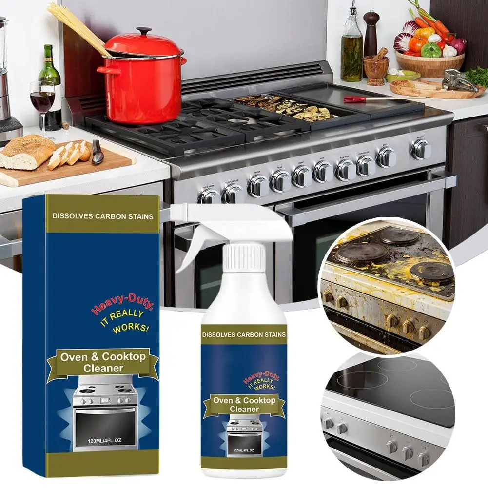 Premium Heavy-Duty Oven & Cooktop Cleaner Spray, 120ml Carbon & Grease Remover for Stove, Range Hood, Grill & Kitchen Surfaces
