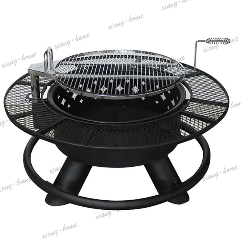 FG 2026 Hot Sale Rustproof Round Wood Burning Stoves Self Rotating Barbecue Rack