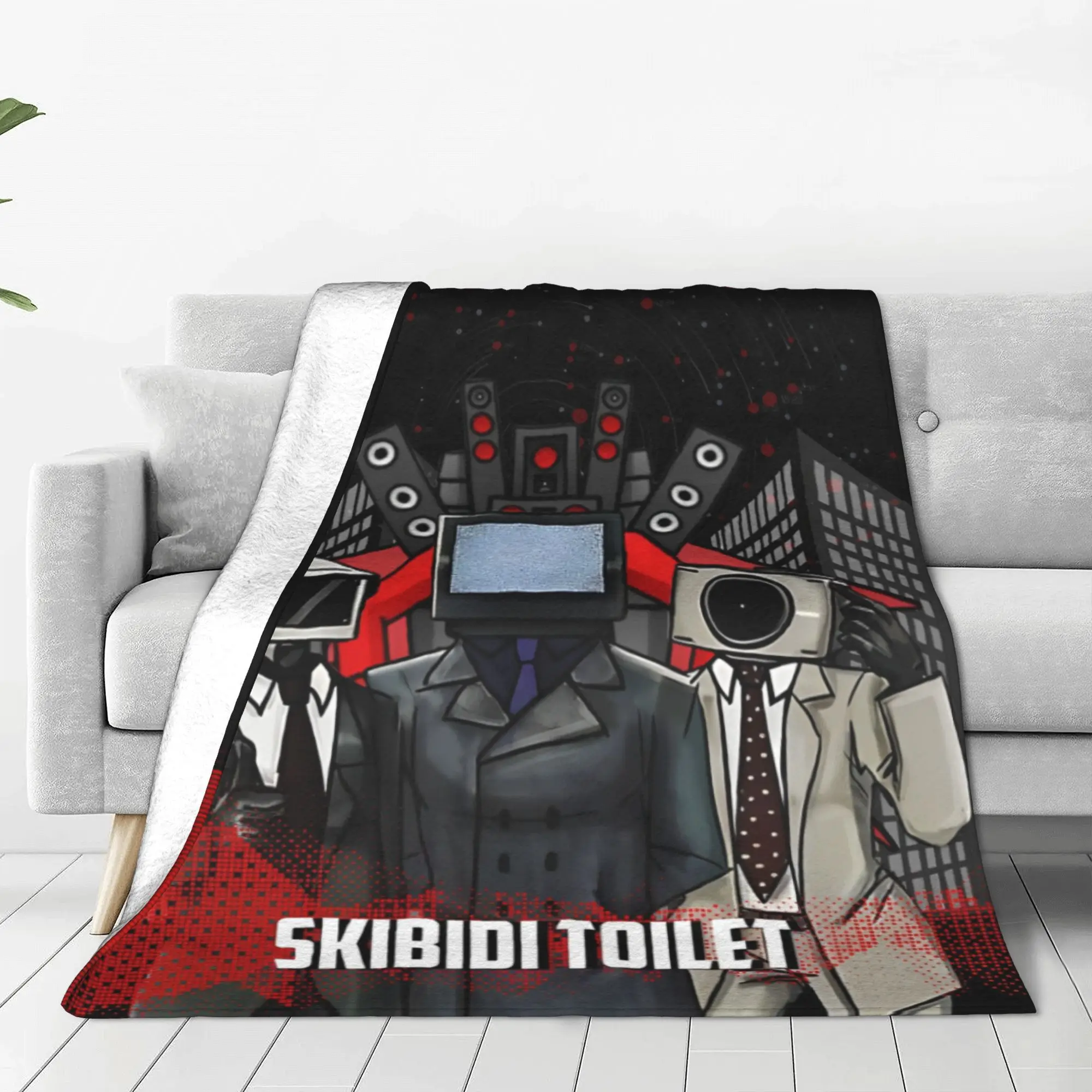 Skibidi Toilet Speakerman Cameraman Fleece Blankets TVman Humor Awesome Throw Blankets for Home 150*125cm Quilt Ultra-Soft
