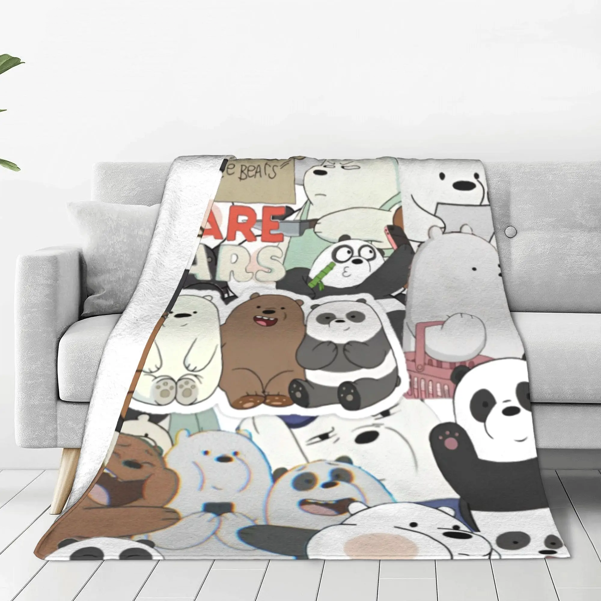 We Bare Bears Kawaii Cartoon Blankets Grizzly Panda Ice Bear Flannel Throw Blanket Sofa Decoration Soft Warm Multifunction Quilt