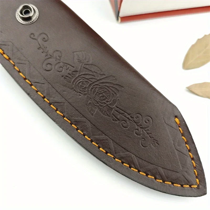 Leather Scabbard Tool Storage Cover Portable Folding Knife Cowhide Scabbard Vintage-style Floral Pattern Sheepskin Wearable Belt