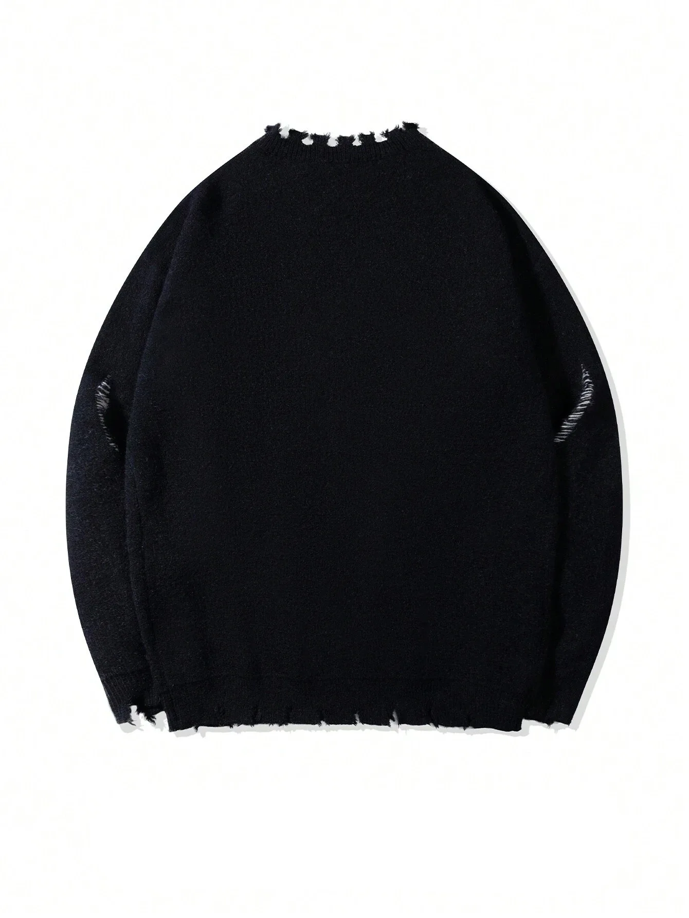 American Street Distressed Frayed Skull Jacquard Sweater Unisex Ripped Hole Loose Dark Round Neck Knit Top