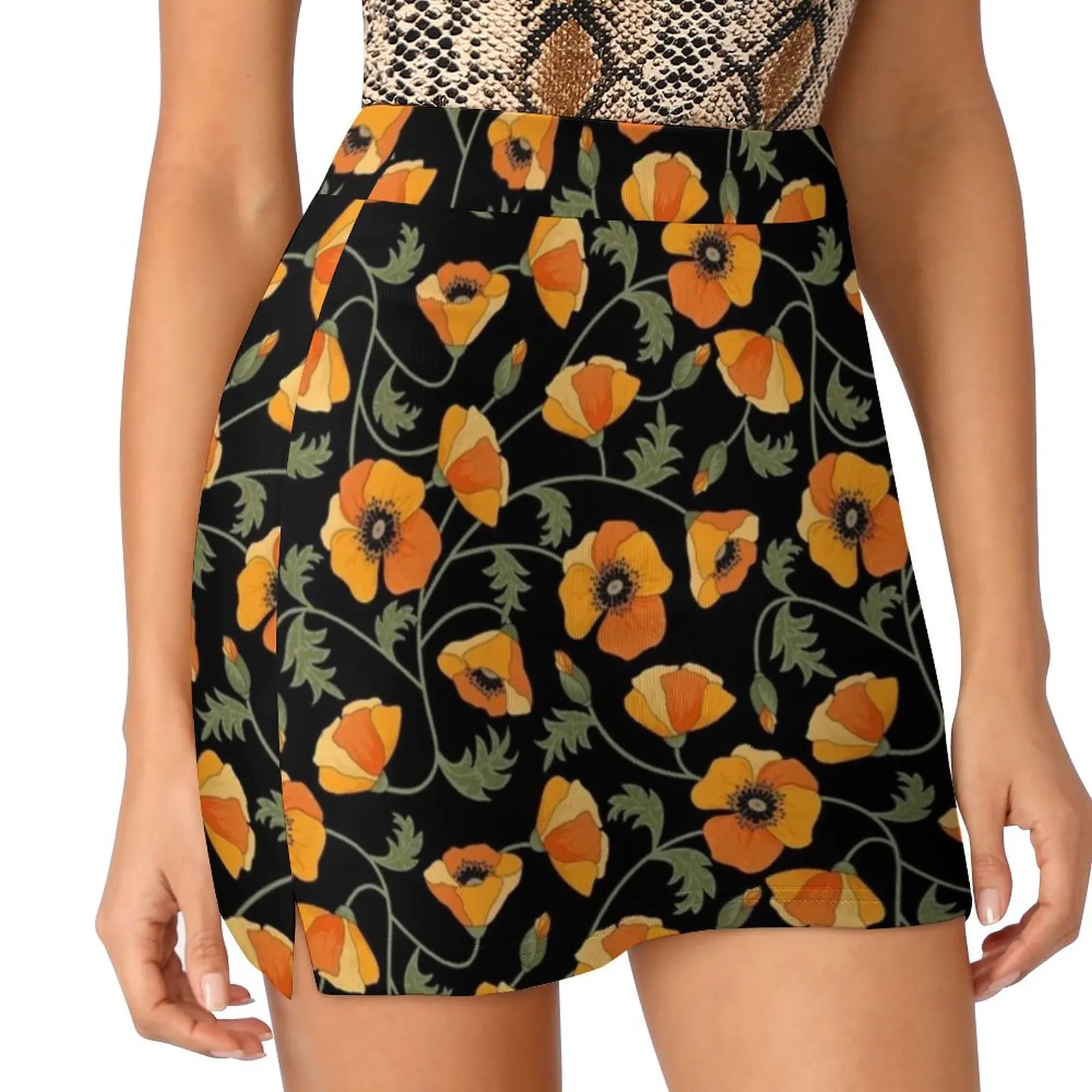 California Poppies Women's skirt With Hide Pocket Tennis Skirt Golf Skirts Badminton Skirts Running skirts Poppies California