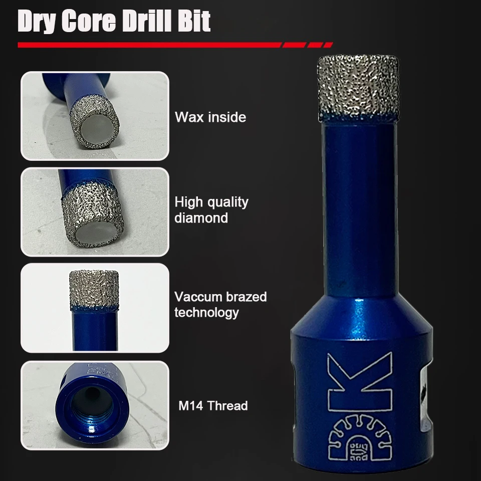 Резьба M14, сухая вакуумная пайка, алмазное сверление, сверло для фарфоровой плитки, кольцевая пила для мрамора, камня, кладки, для угловой шлифовальной машины