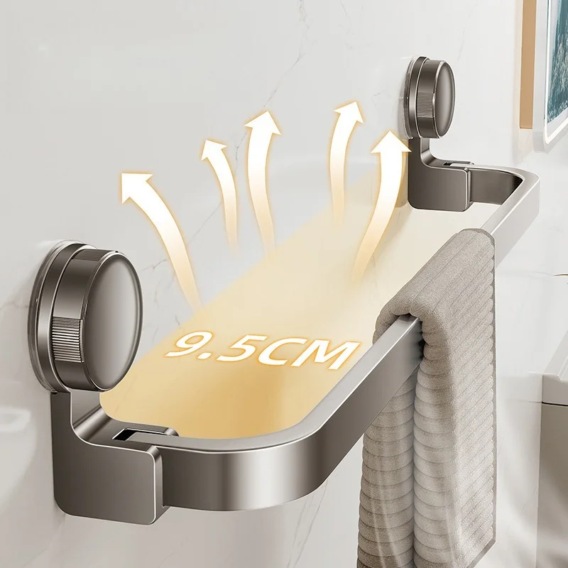 Suction Cup Folding Towel Rack Space Aluminum Bathroom Storage Rack Wall-mounted Towel Bar Single Rod Hanger No Drill Bathroom