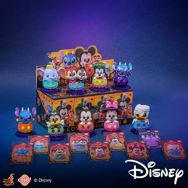 Brinquedo quente mickey mouse e amigos (versão abóbora) halloween limitada cosbi caixa cega mini figura acho pacote presente de natal