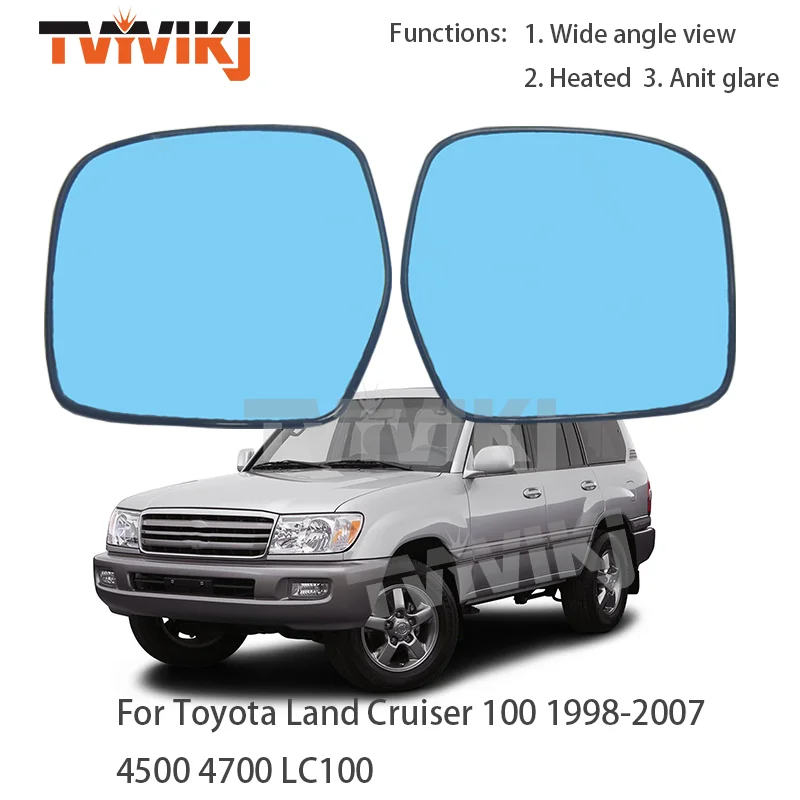 1 pair Side Rearview Mirror Blue Glass Lens For Toyota Land Cruiser 100 1998-2007 4500 4700 LC100 Wide angle view anti glare